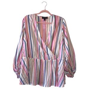 NWOT Lane Bryant Pink and Blue Faux Wrap Blouse Relaxed Fit (20)